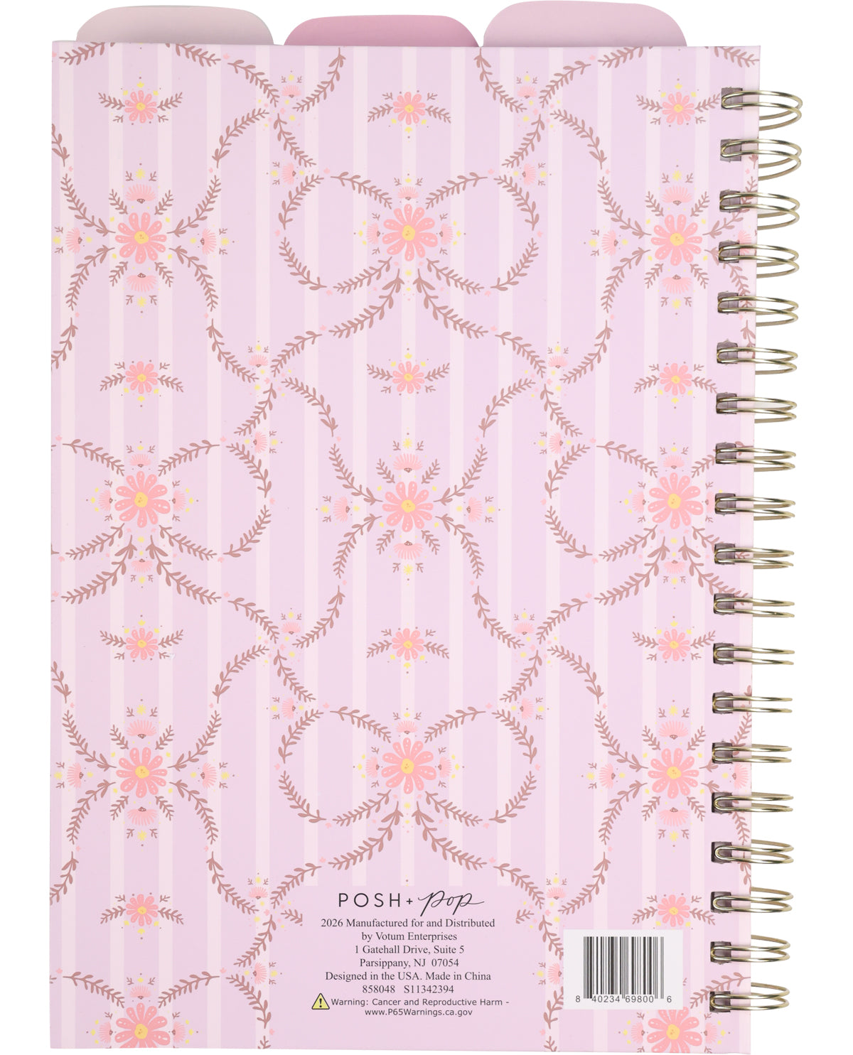 Spiral-bound notebook with floral pattern on a light purple background
