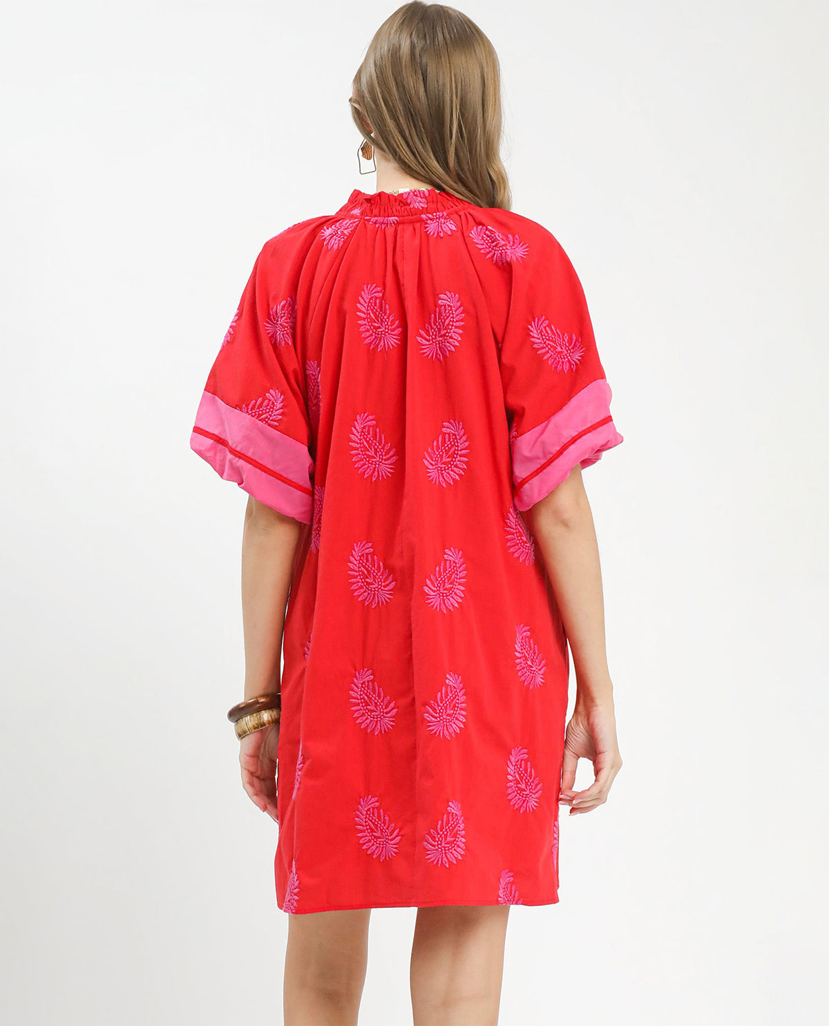 Umgee Print Dress With Contrast Trim Red