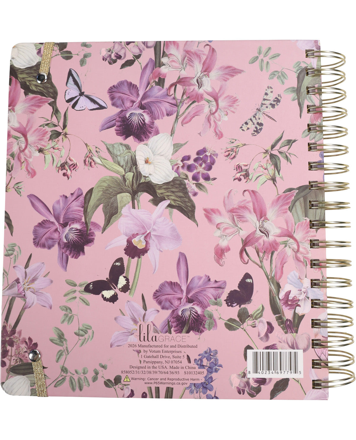 Floral notebook with butterflies on a pink background