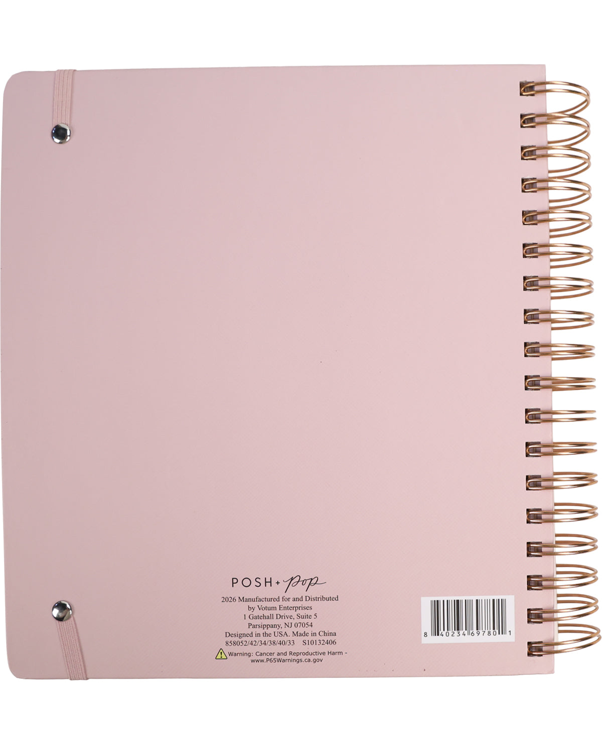 Pink notebook with spiral binding on a white background