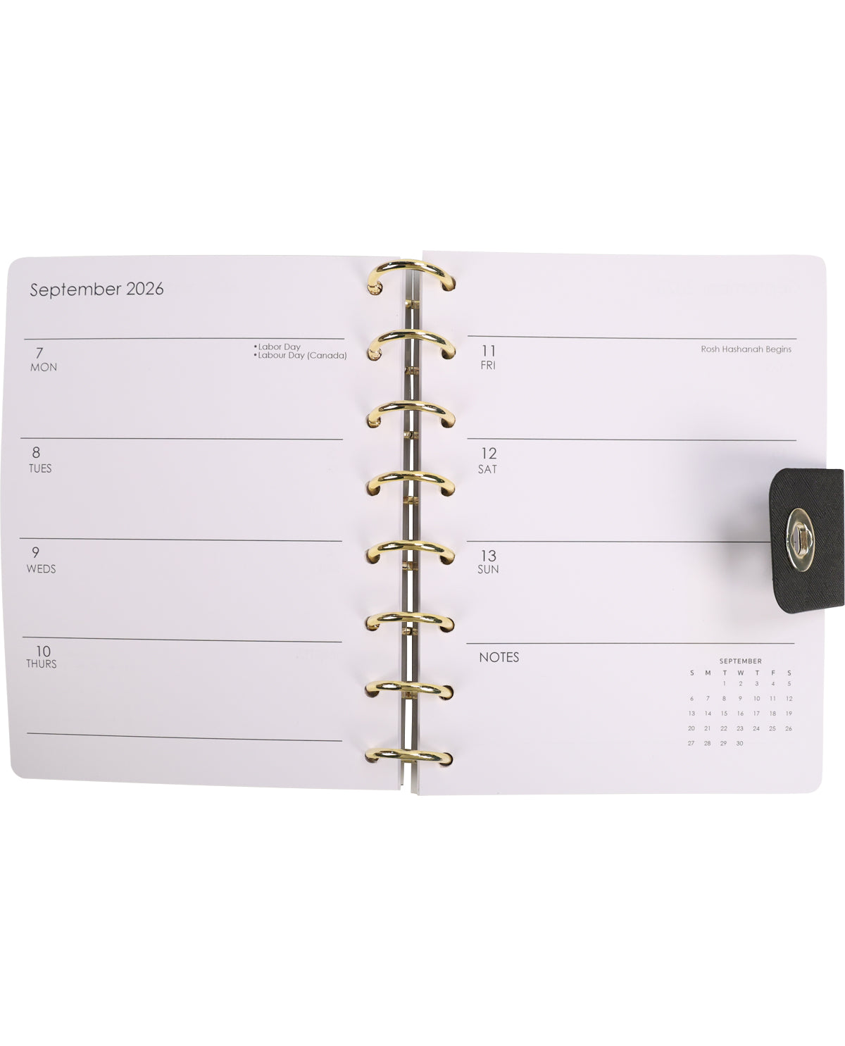 Planner with gold binding on a white background