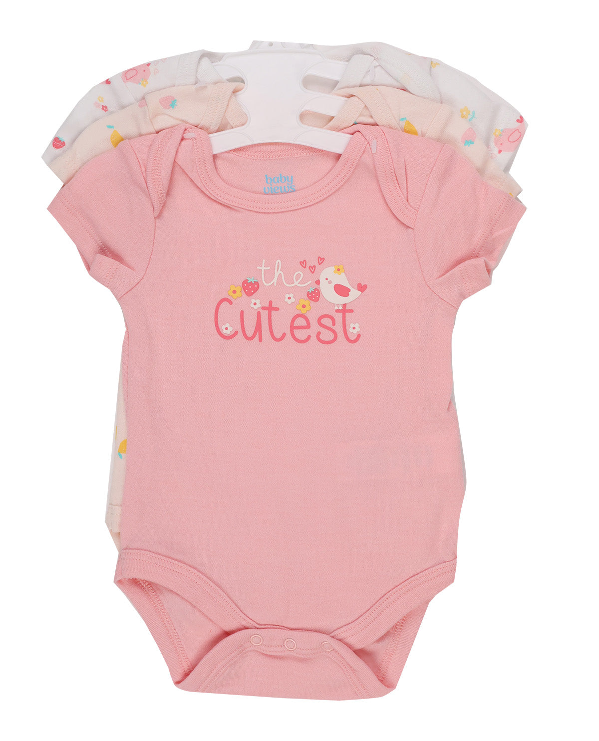 Baby Views 3 Pack Bodysuits - Pink Bird