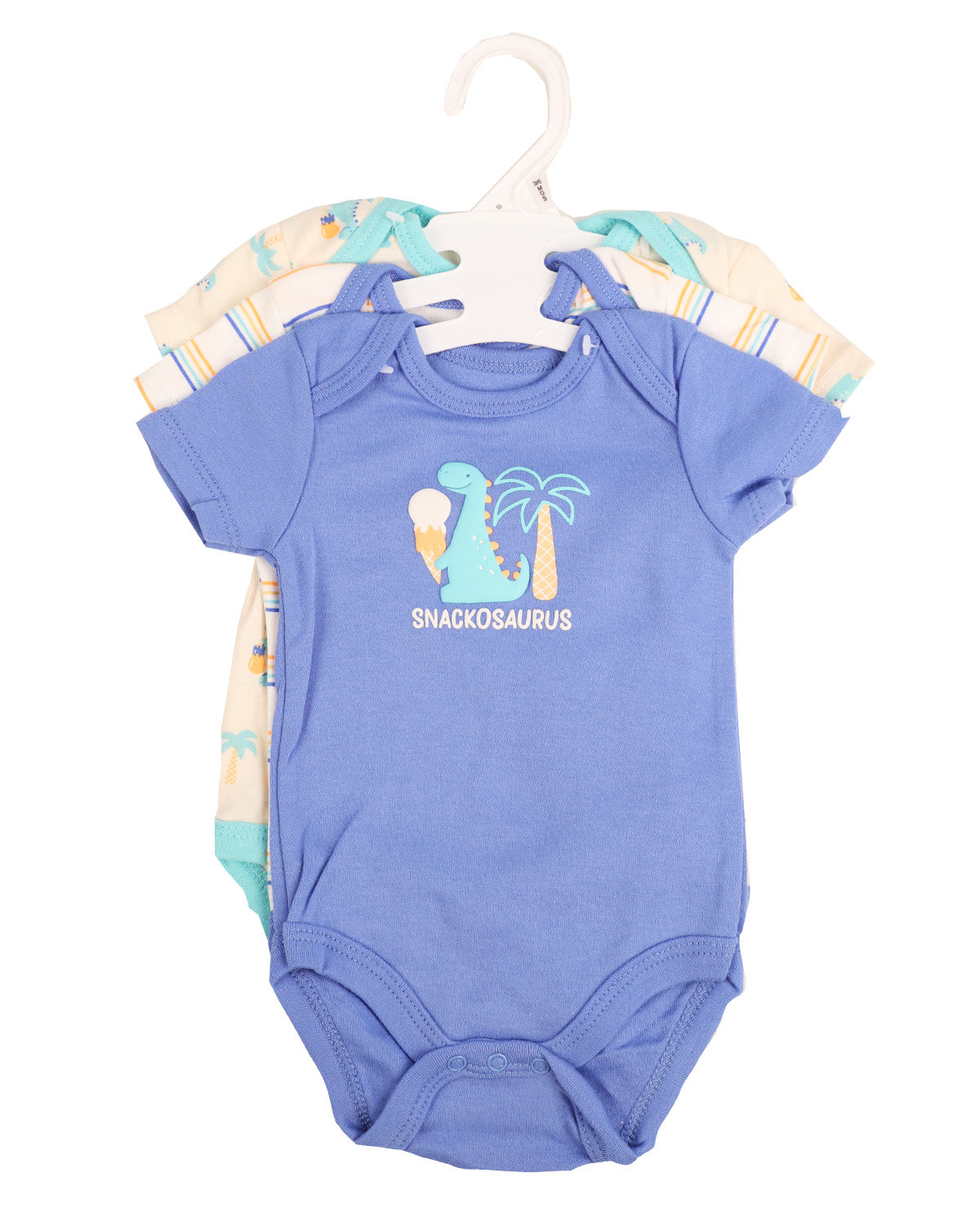Baby Views 3 Pack Bodysuits - Blue Dino