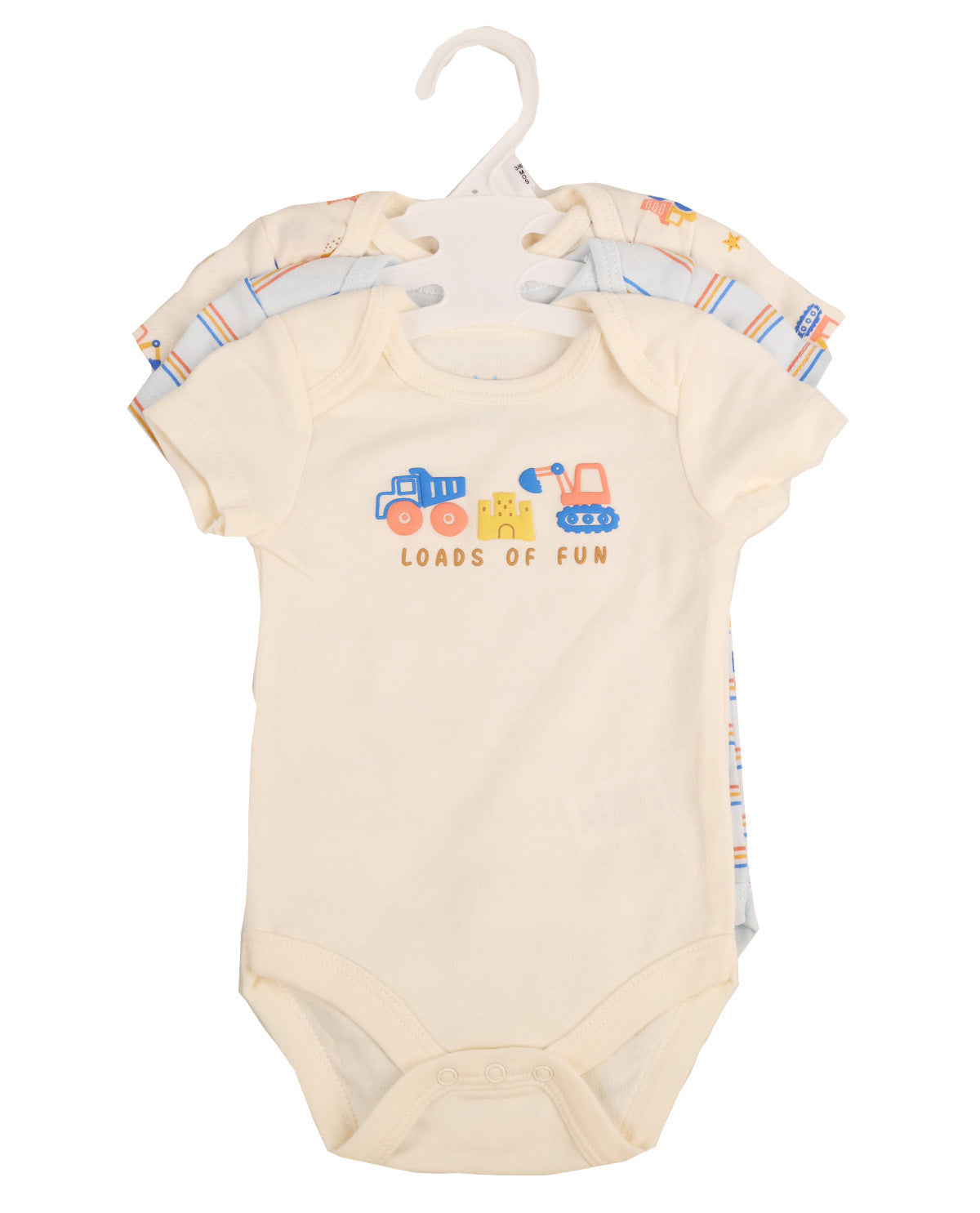 Baby Views 3 Pack Bodysuits - Cream Trucks