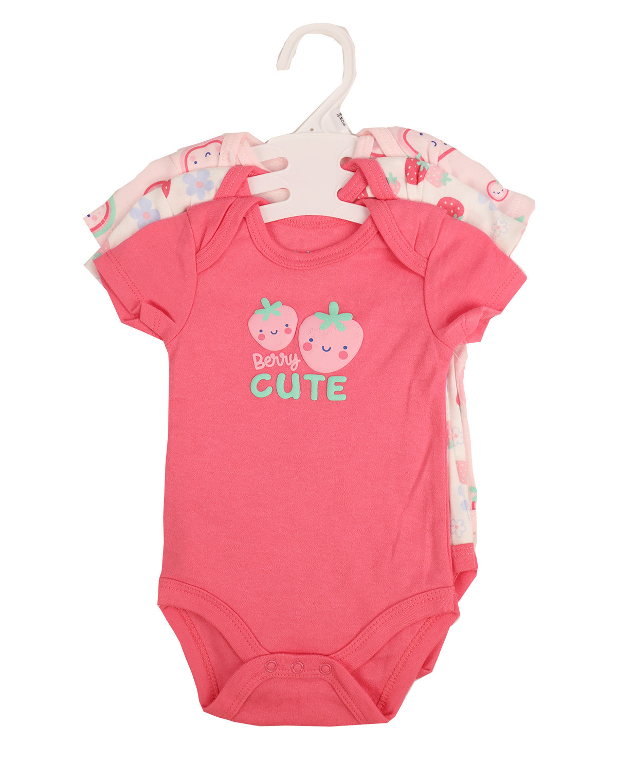 Baby Views 3 Pack Bodysuits - Pink Strawberry