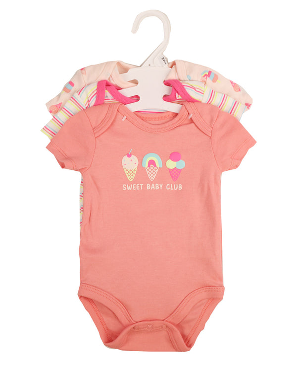 Baby Views 3 Pack Bodysuits - Coral Sweets
