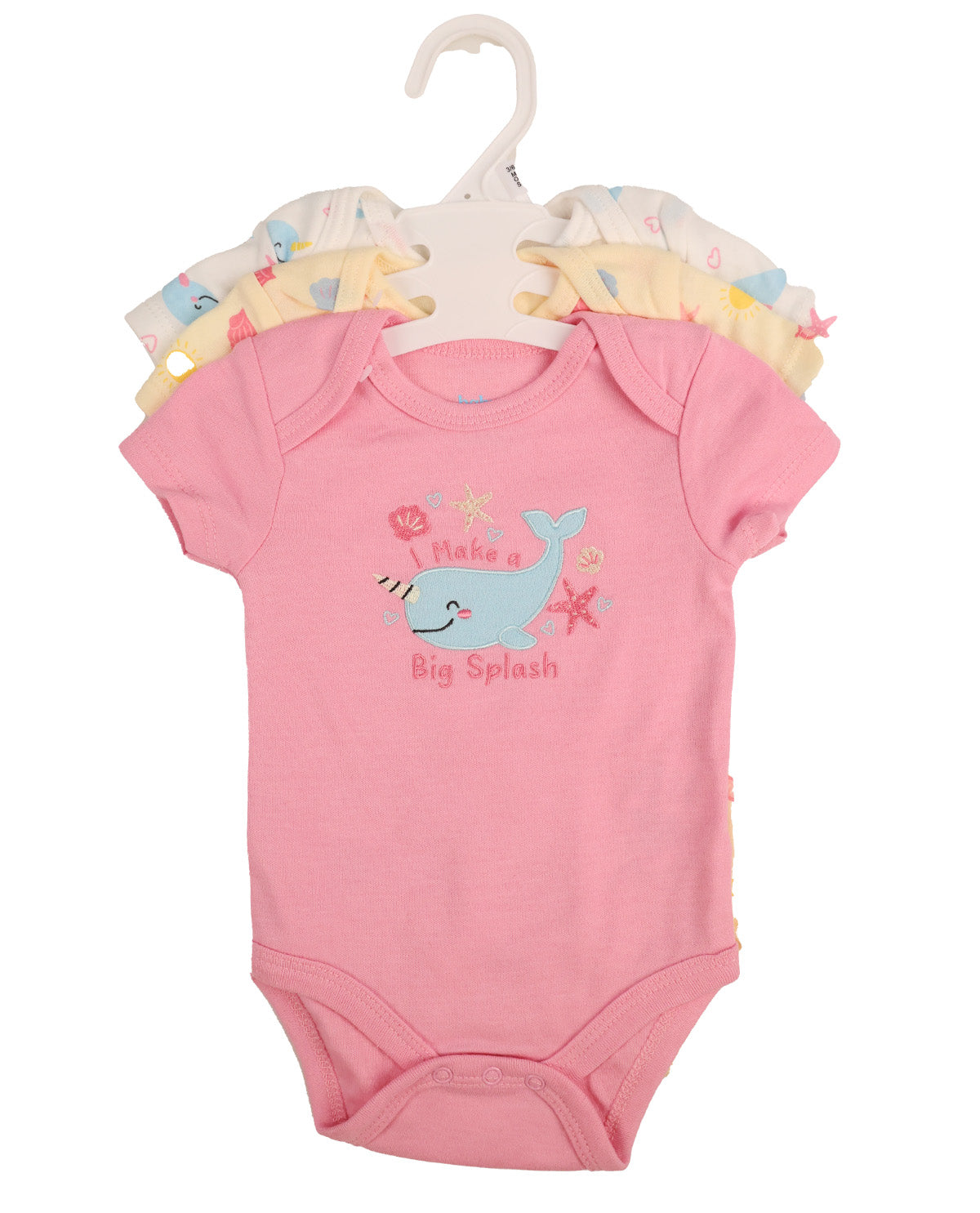 Baby Views 3 Pack Bodysuits - Pink Sea Life