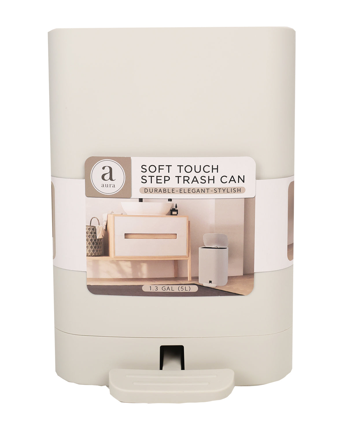 Soft touch step trash can packaging on a white background