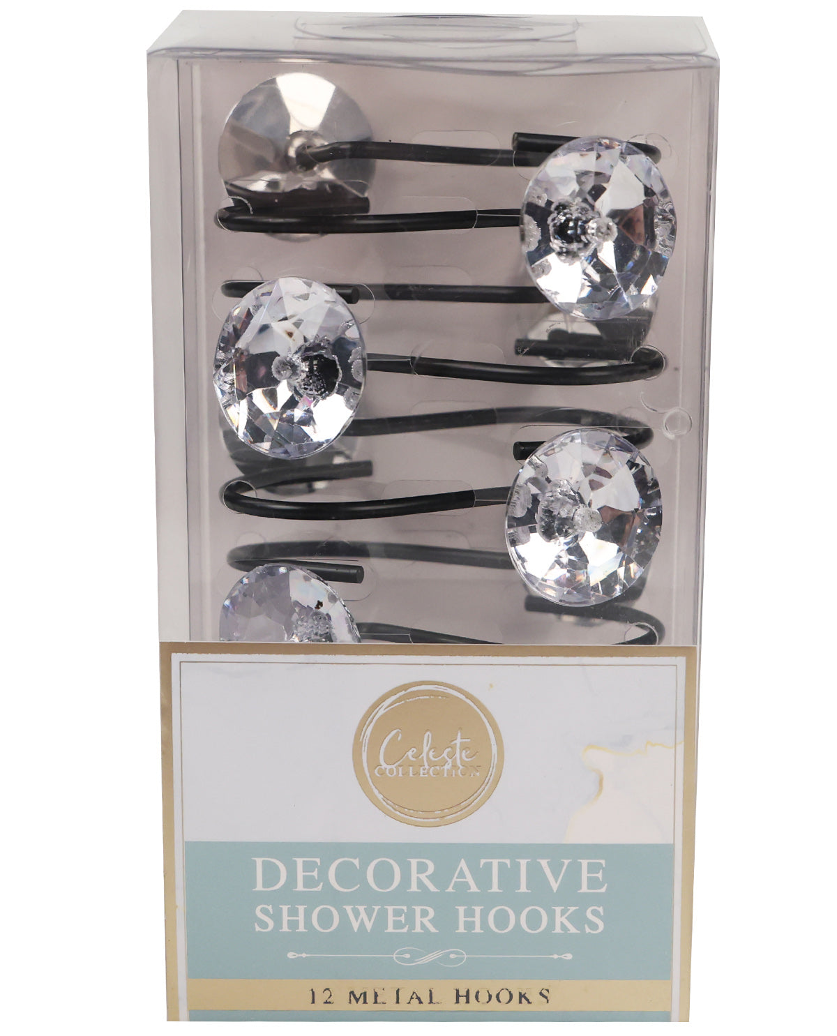 Crystal Round 12 Shower Hooks-black