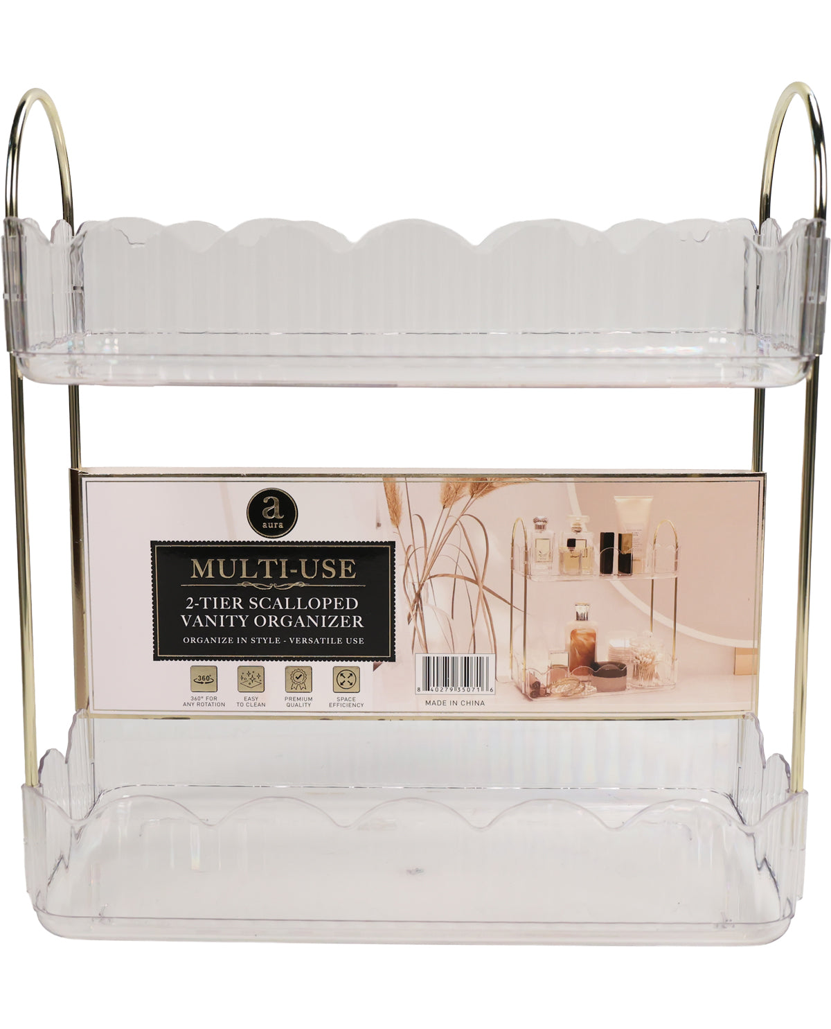 2 Tier Scalloped Tower Clear/Gold