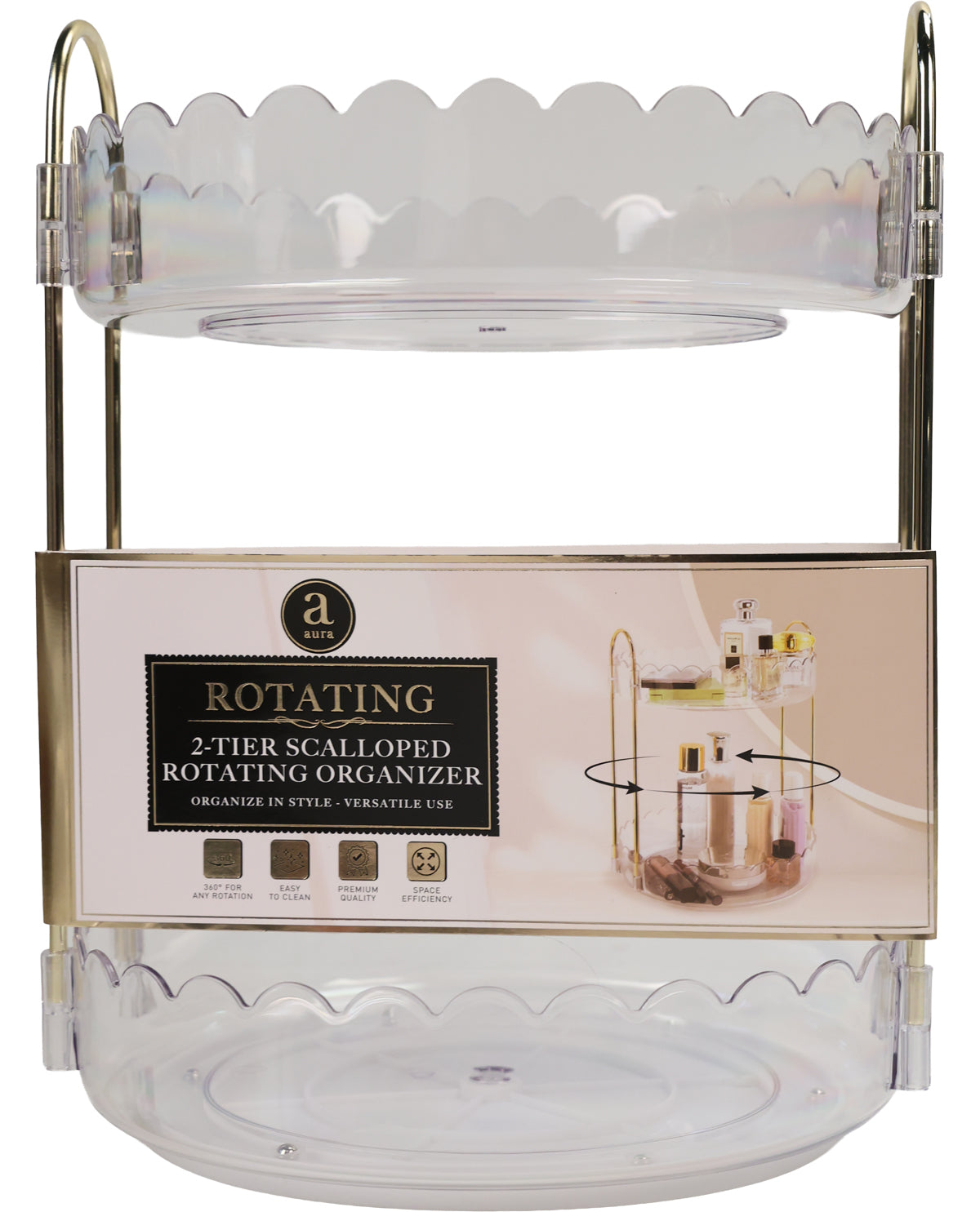 2 Tier Rotating Scalloped Organizer Clear With Gold