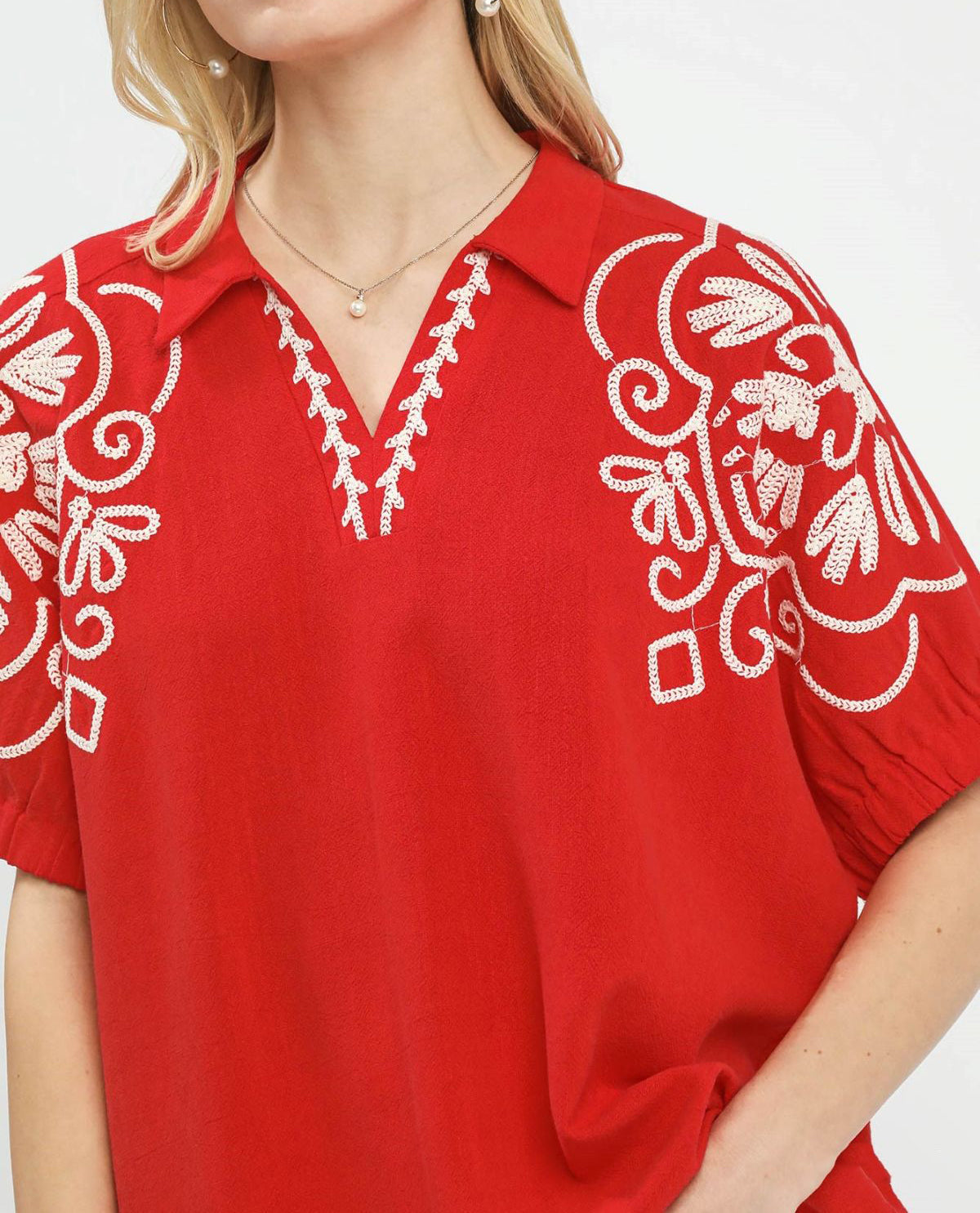Umgee Embroidered Short Sleeve Blouse