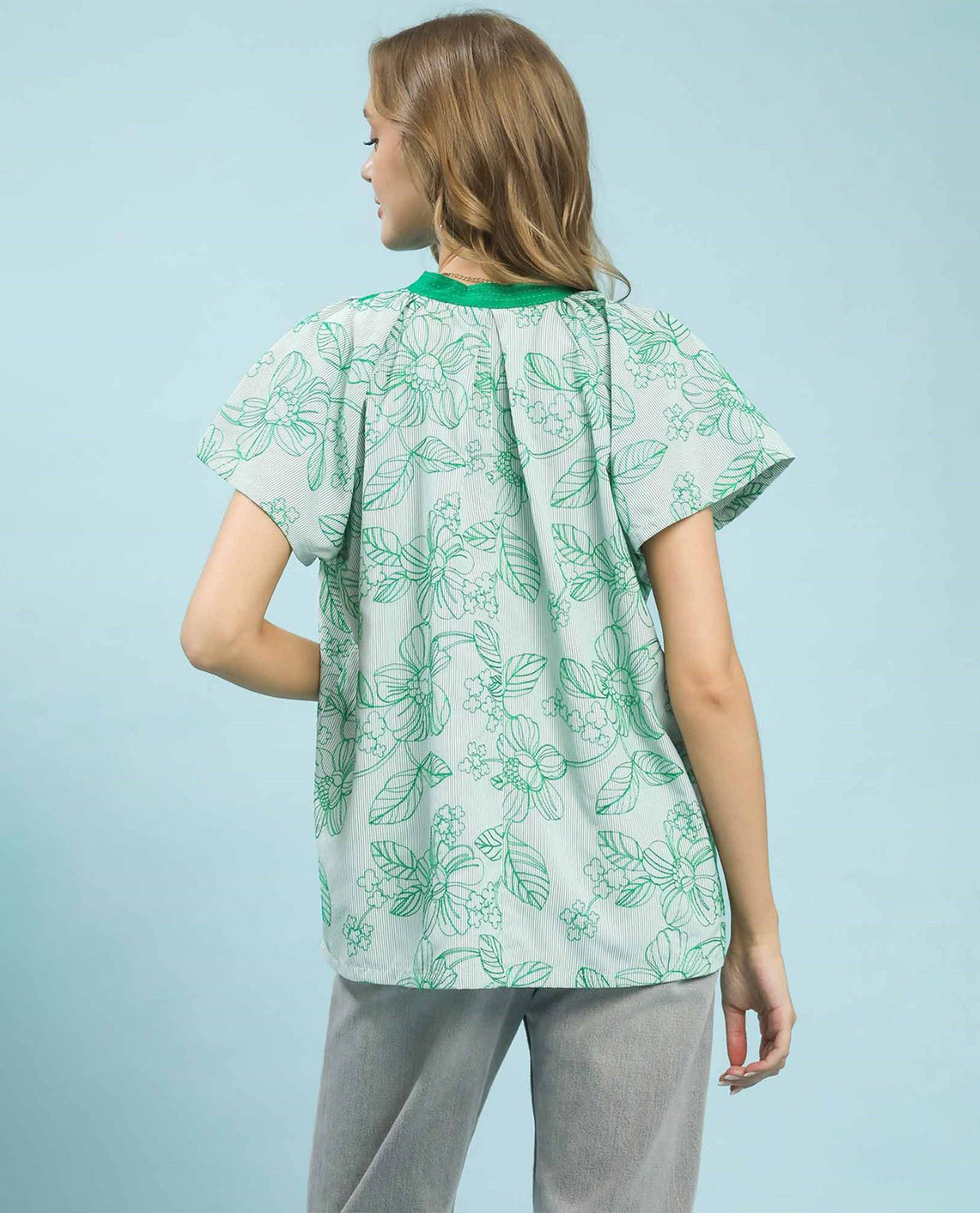 Umgee Stripe Embroidered Top Green
