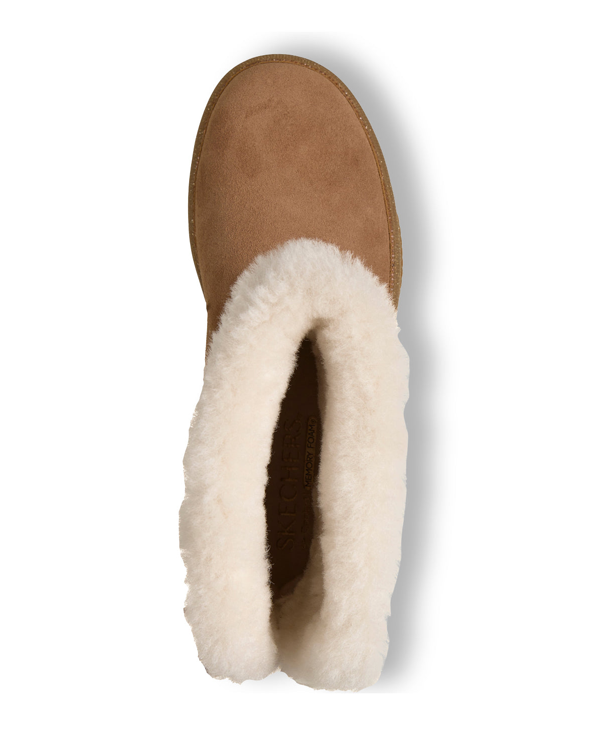 Brown boot with white fur lining on a white background