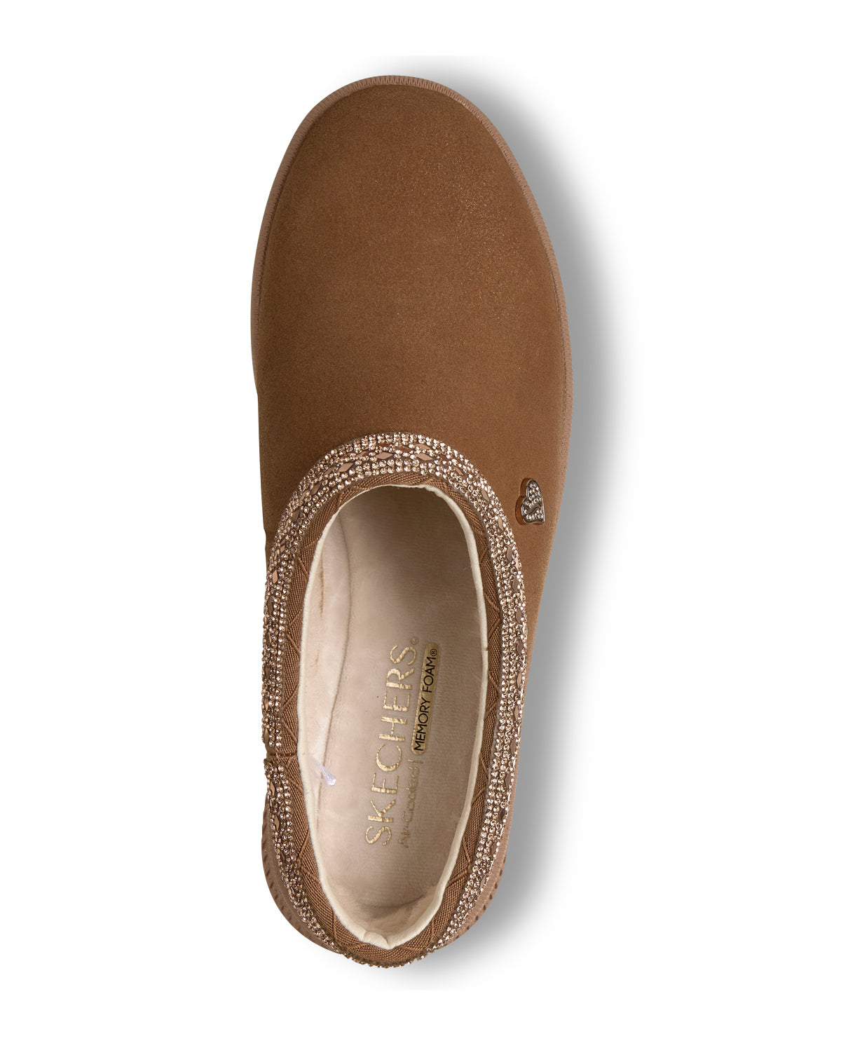 Brown shoe with embellished toe on a white background