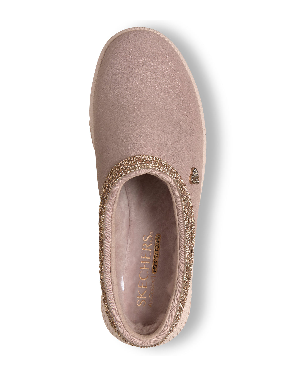 Pink slip-on shoe with decorative trim on a white background