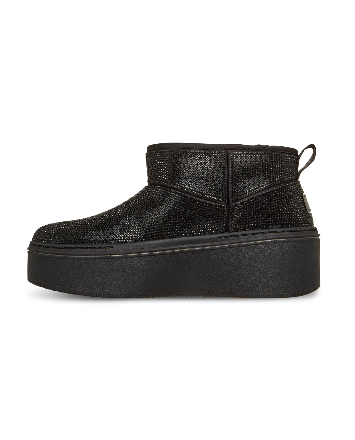 Black platform sneaker with mesh design on a white background