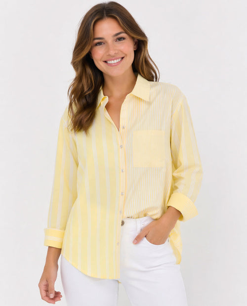 Zac & Rachel Striped Poplin Knit To Fit Woven Top