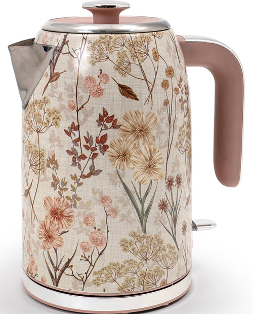Electric kettle with floral pattern on a white background