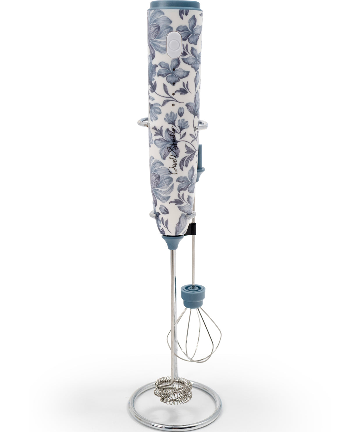 Blue Floral Printed Milk Frother