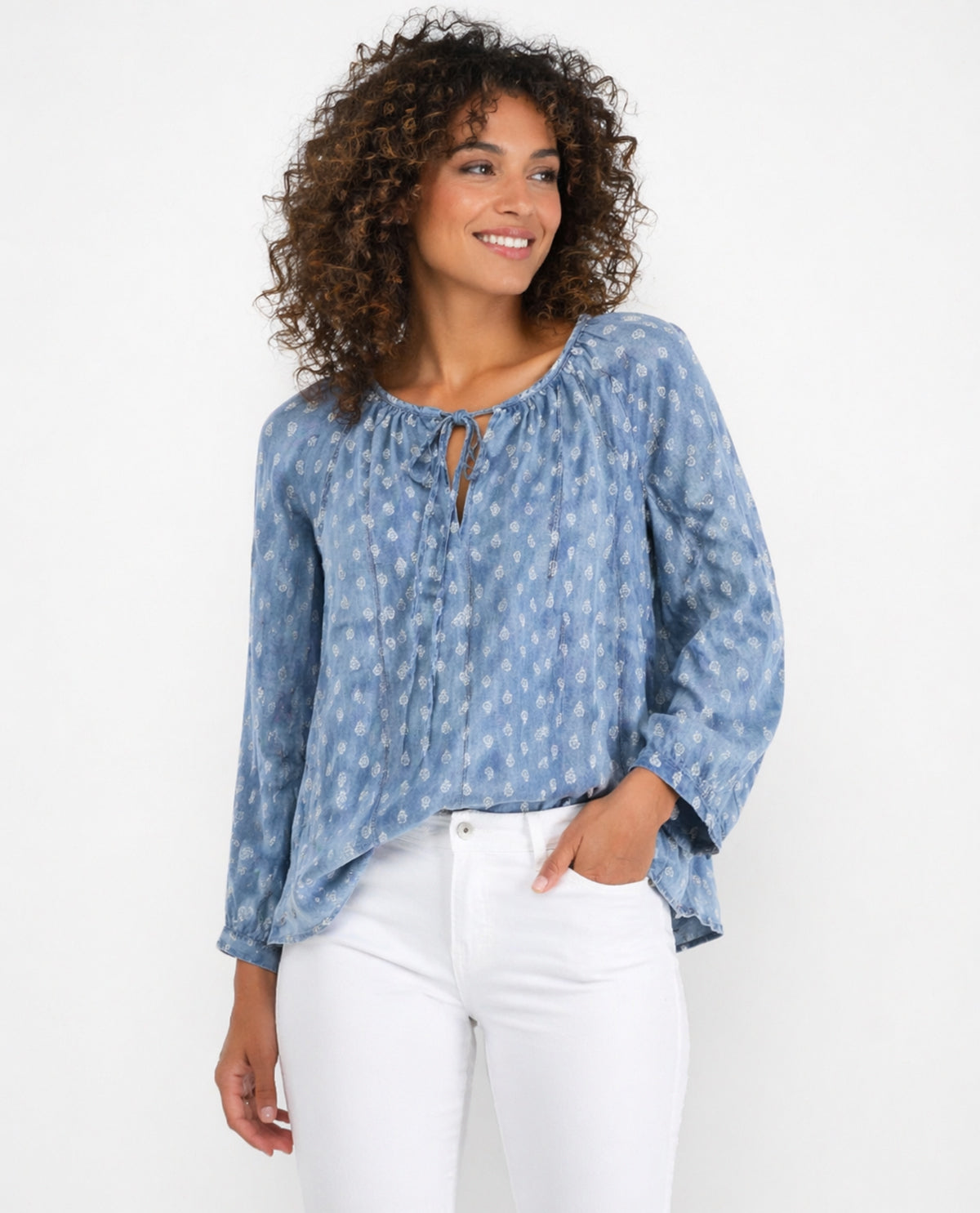 Hope & Harlow Print Tencel Woven Top