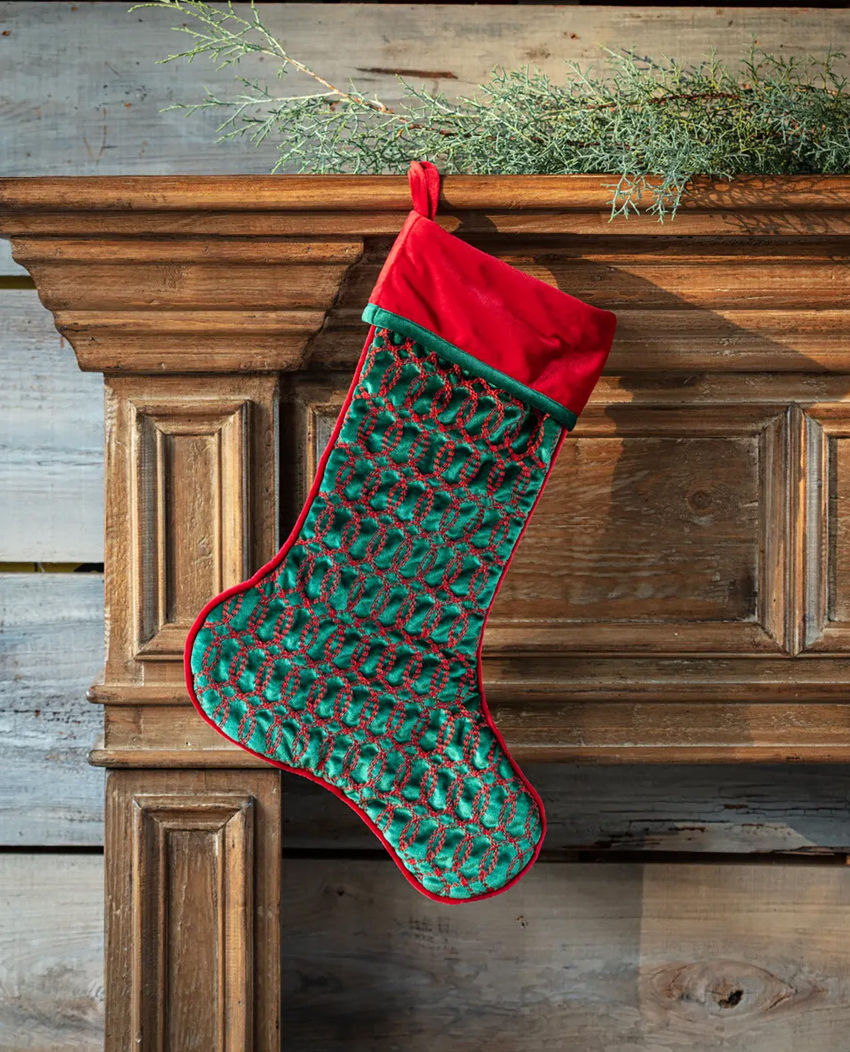 Porch View Green Embroidery Stocking