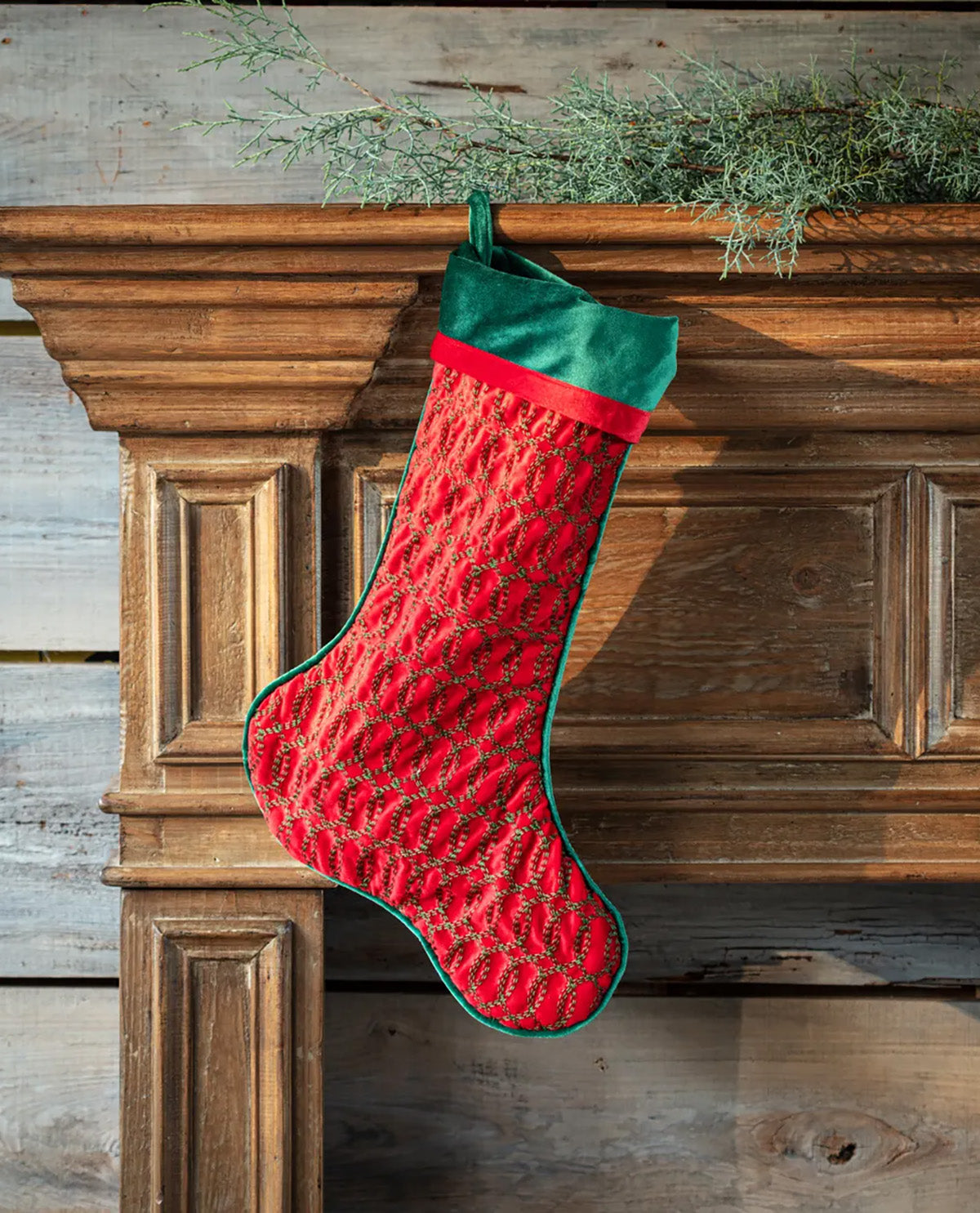 Porch View Red Embroidery Stocking