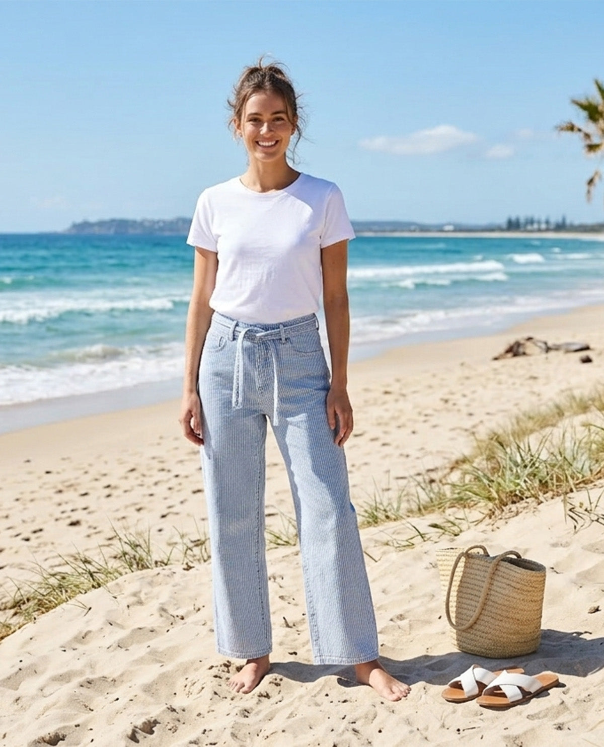 D Jeans Wide Leg Cord Tie Belt Pant Lt Stone