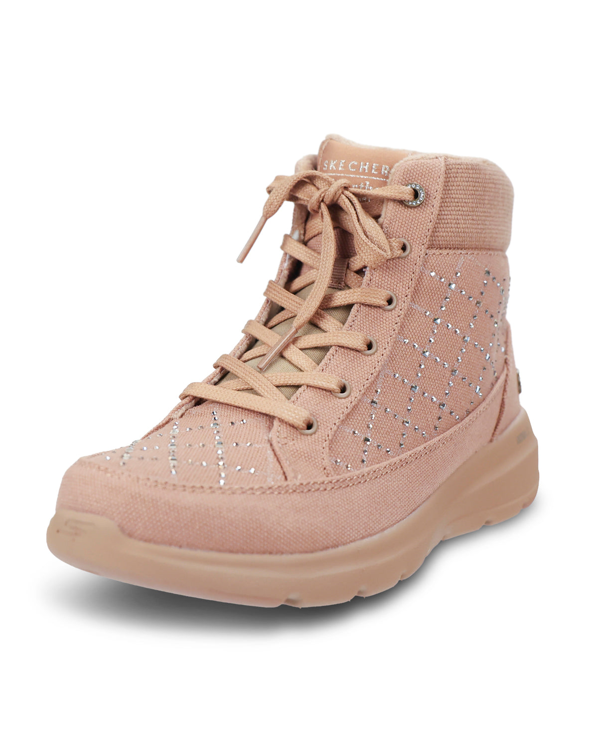 Pair of chestnut ankle boots on a white background