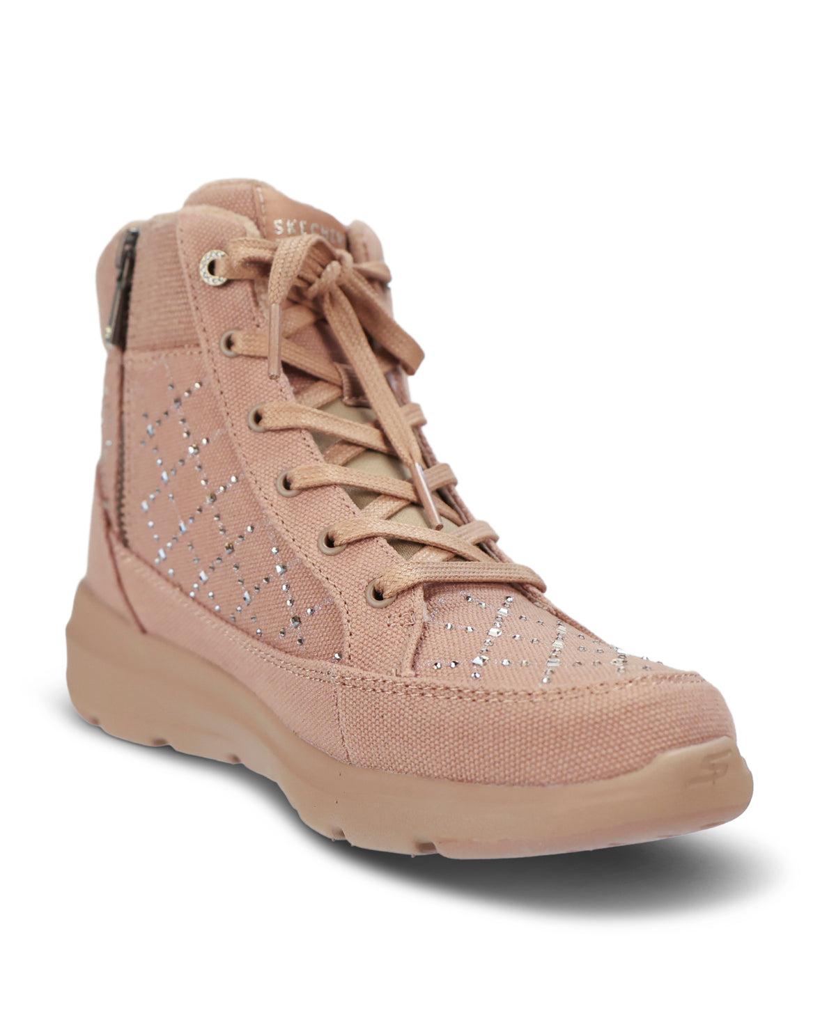 Pair of chestnut ankle boots on a white background