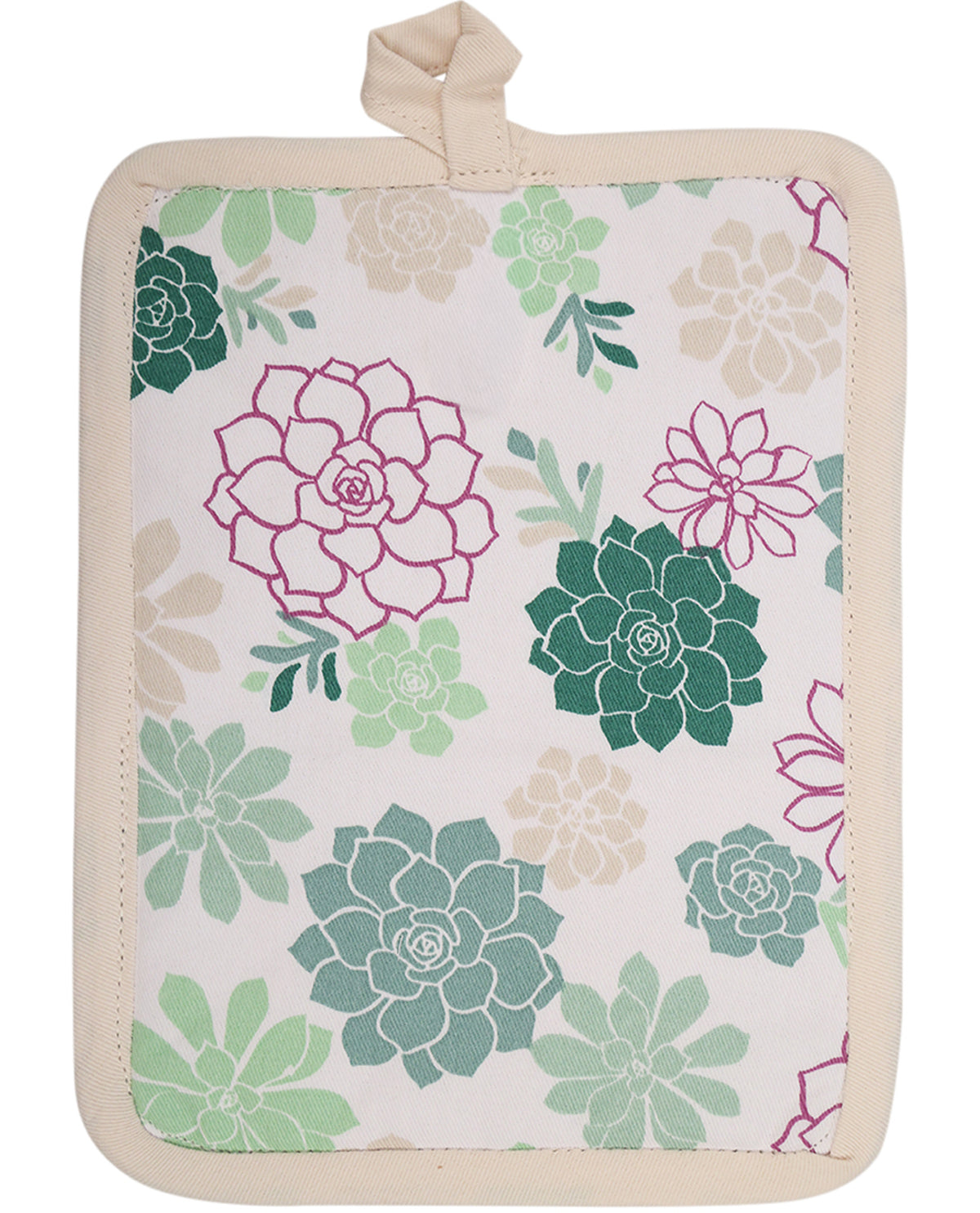 Potholder with succulent pattern on a white background