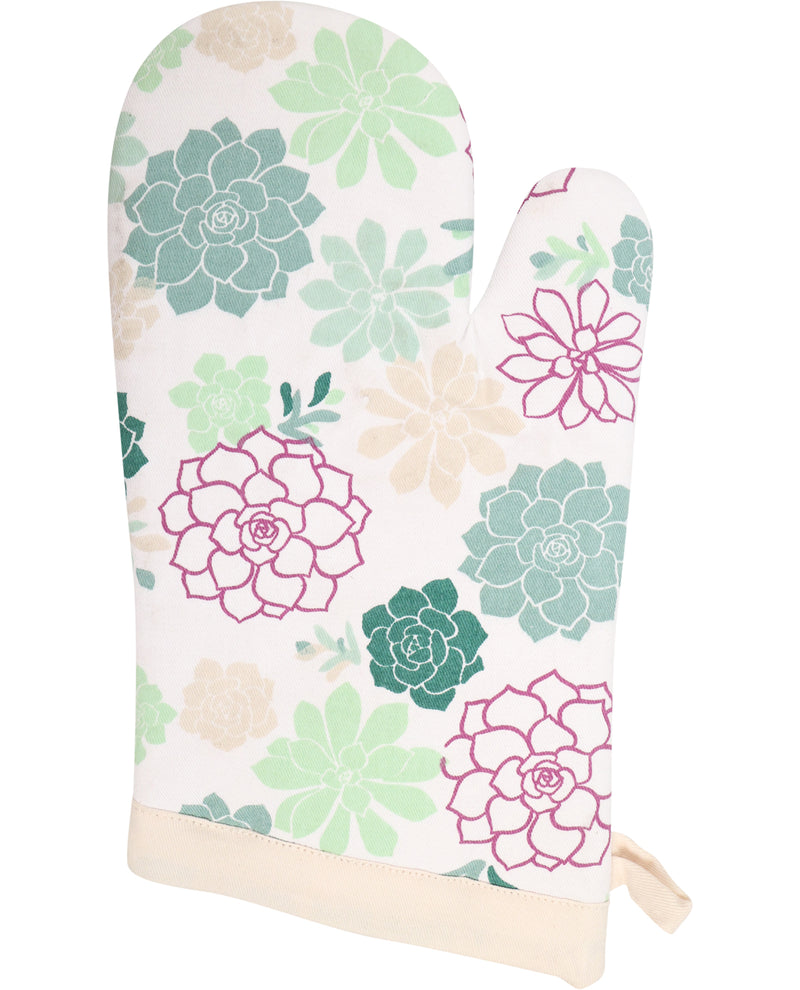Oven mitt with floral pattern on a white background