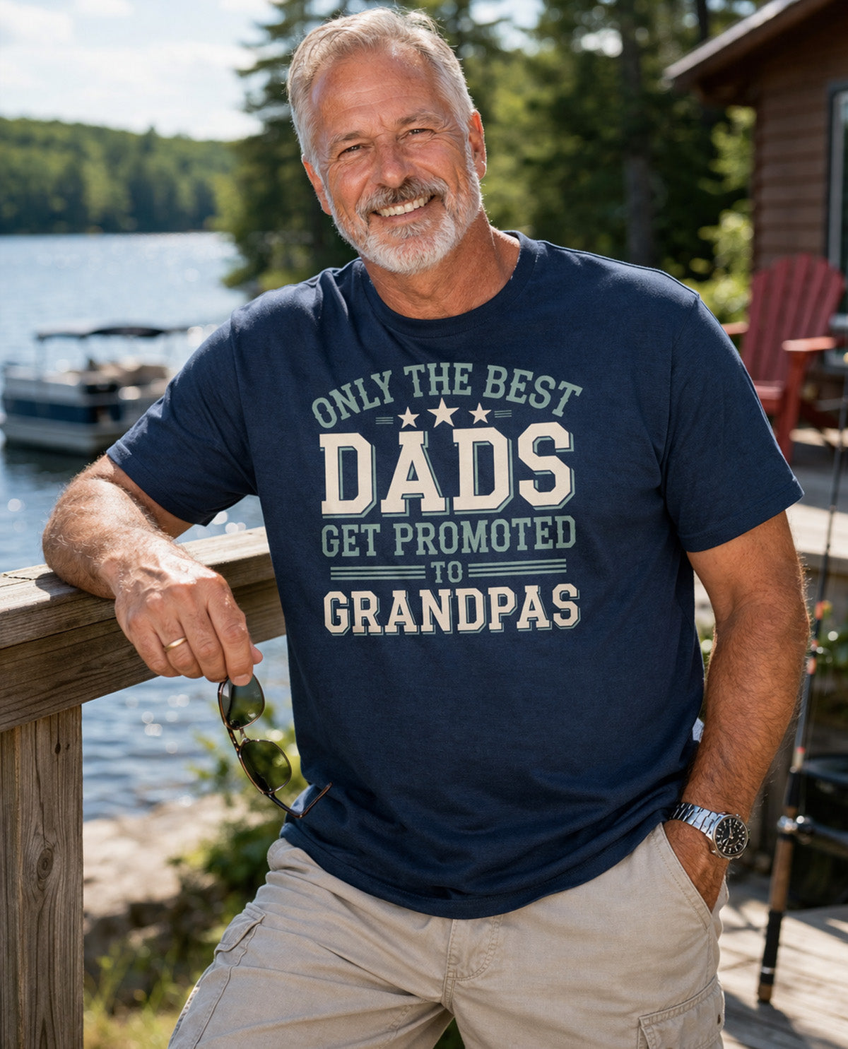 Only The Best Dads Get Promoted To Grandpa Short Sleeve Tee Navy