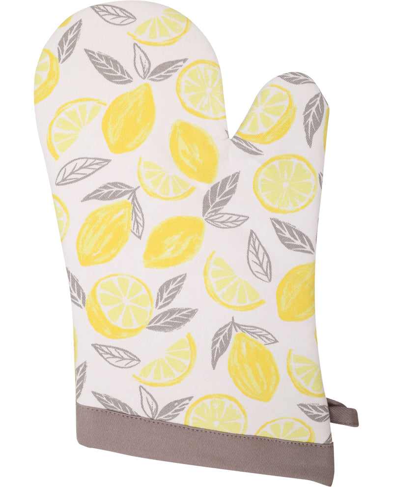Oven mitt with lemon pattern on a white background