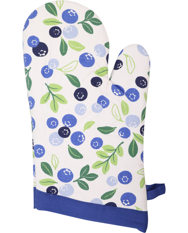 Oven mitt with blueberry pattern on a white background