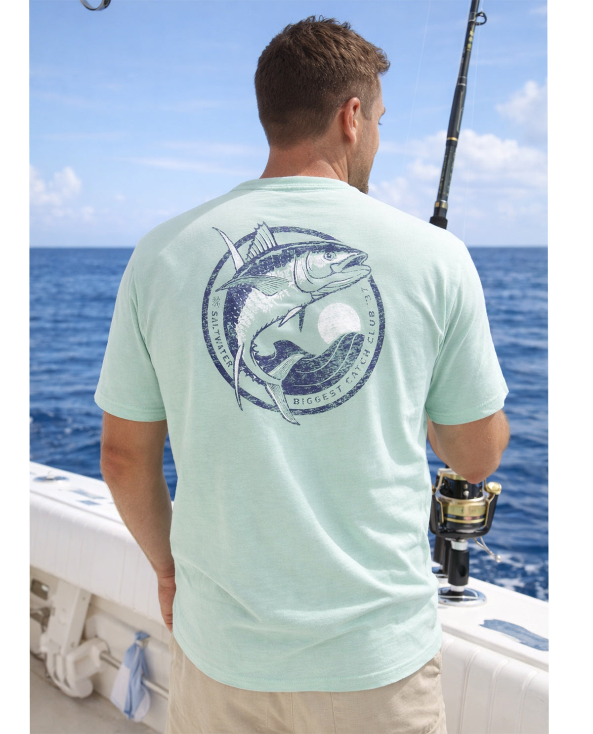 Izod Short Sleeve Deep Blue Fish Graphic Tee Green
