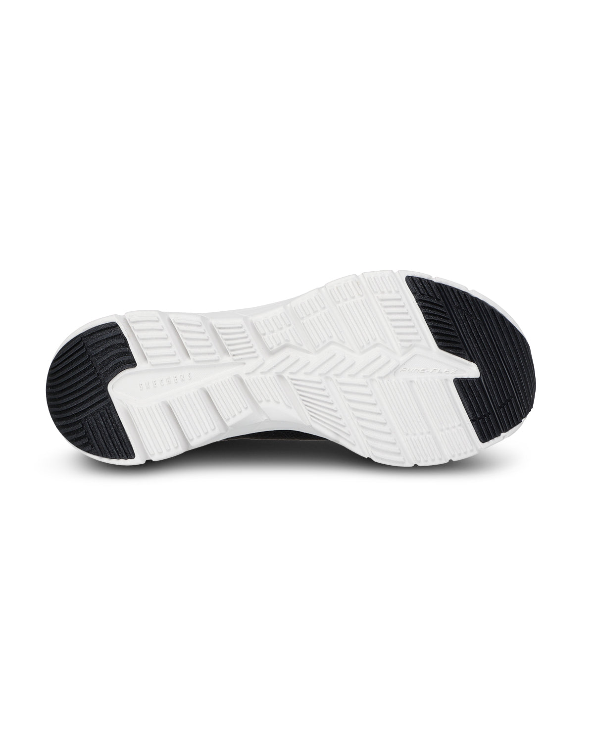 White athletic shoe with black sole on a white background