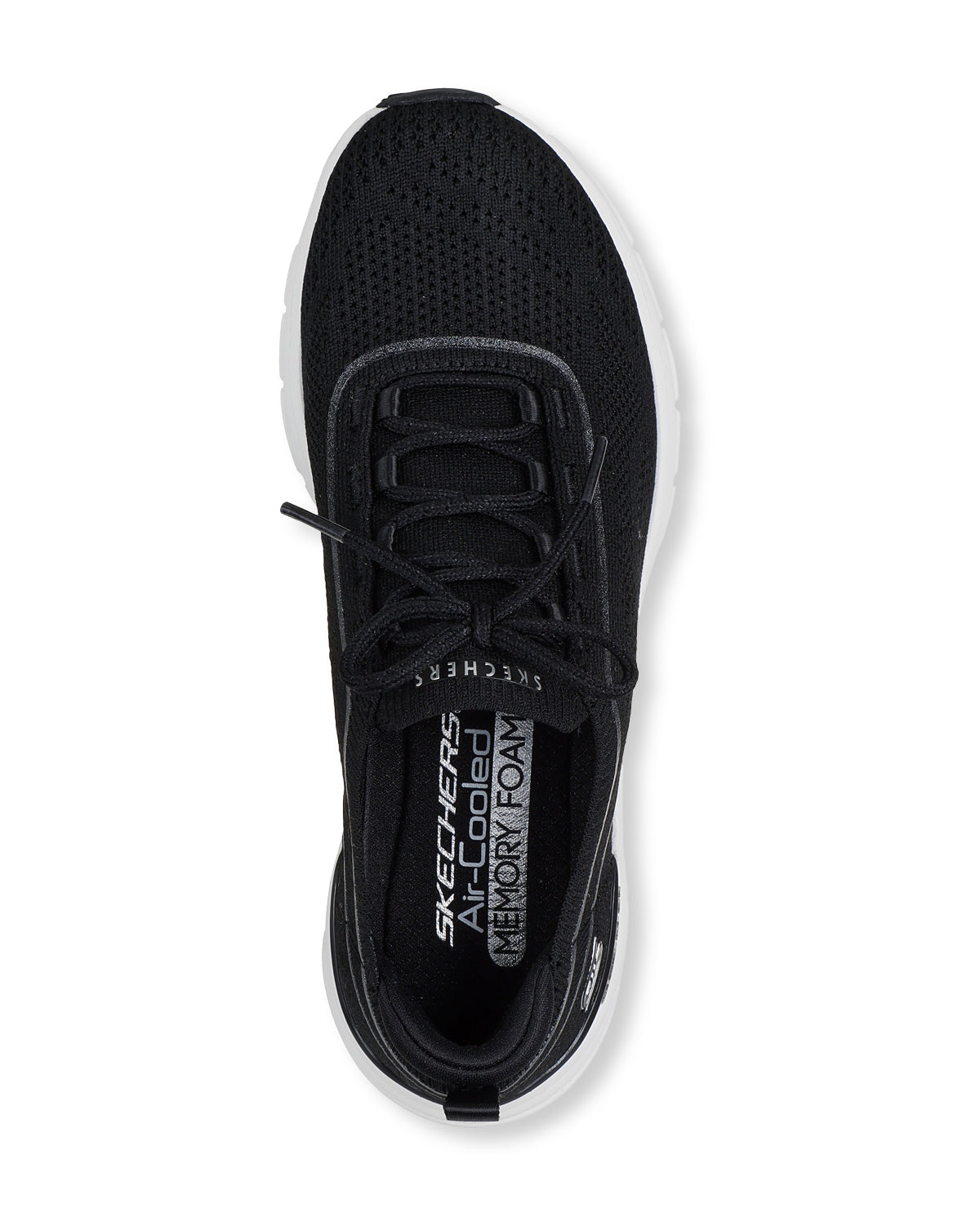 Black sneaker with visible brand logo on a white background