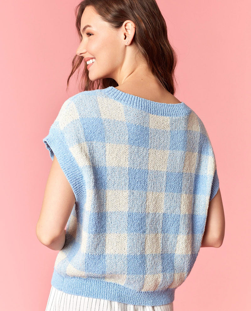 Peach Love Gingham USA Top Lt Blue