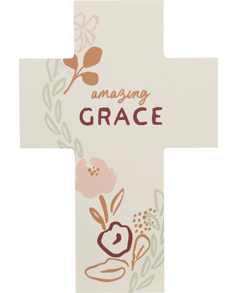 Decorative cross with floral designs and 'amazing GRACE' text on a white background