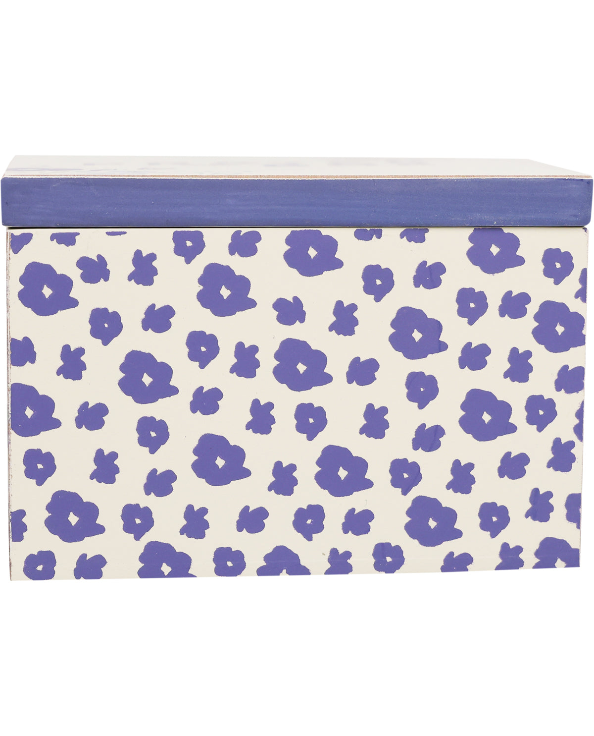 Rectangular box with purple floral pattern on a white background