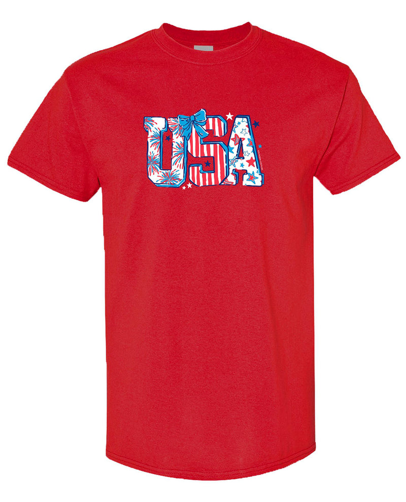Southern Couture Soft Pattern Letter USA Tee Red