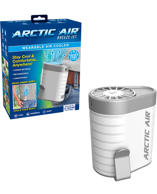 Arctic Air wearable air cooler with packaging on a white background
