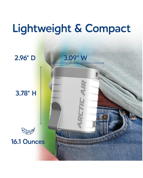 Arctic Air container being held in a pocket with dimensions displayed