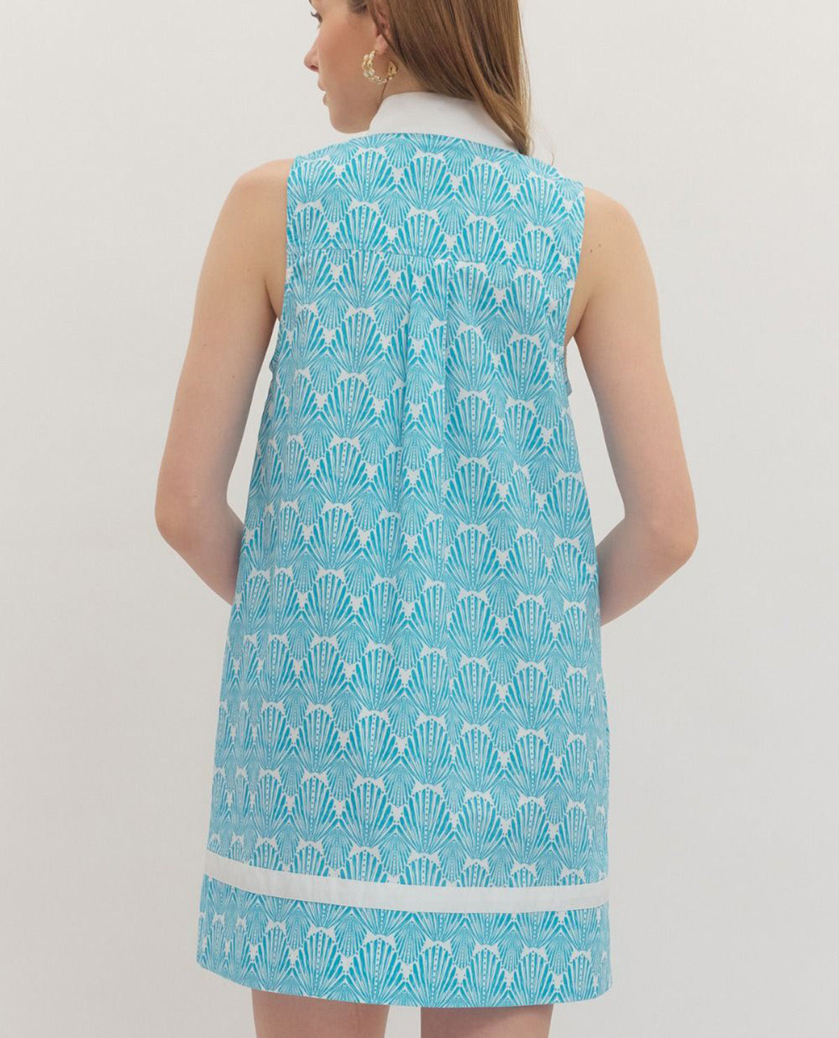 Entro Print V-Neck Dress With Contrast Trim Aqua