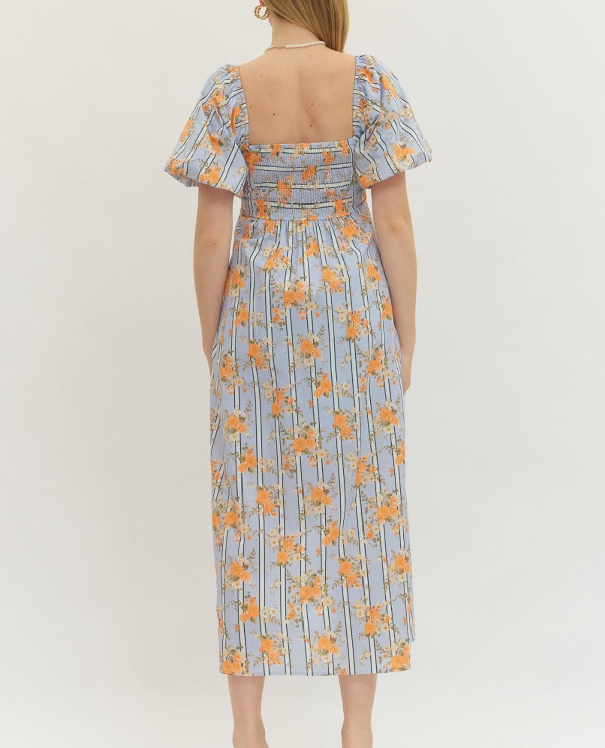 Entro Square Neck Print Dress Blue