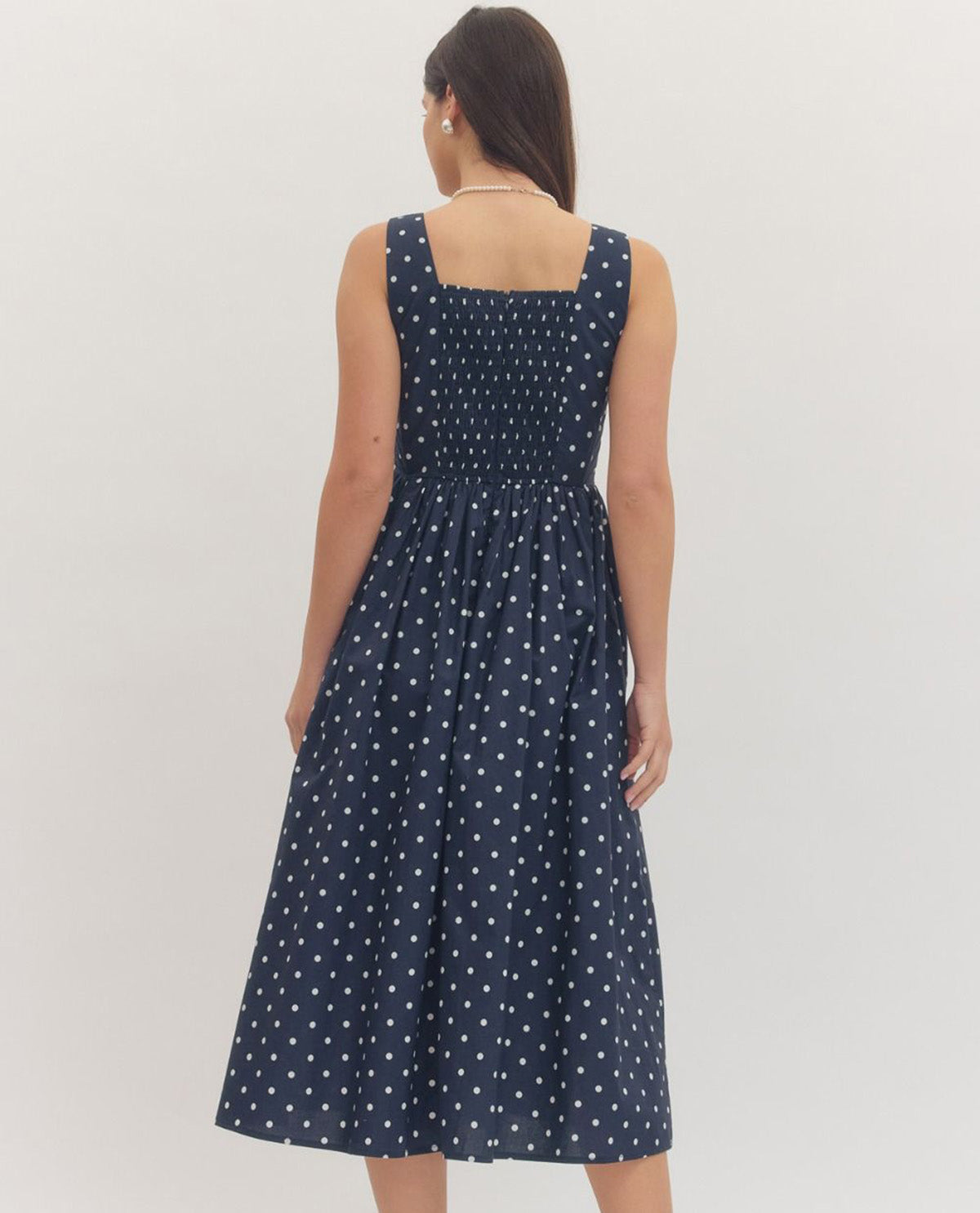 Entro Polka Dot Square Neck Dress Navy