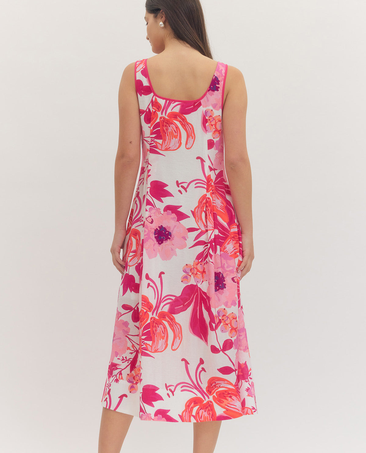 Entro Sleeveless Print Dress With Slit Neck Fuchsia