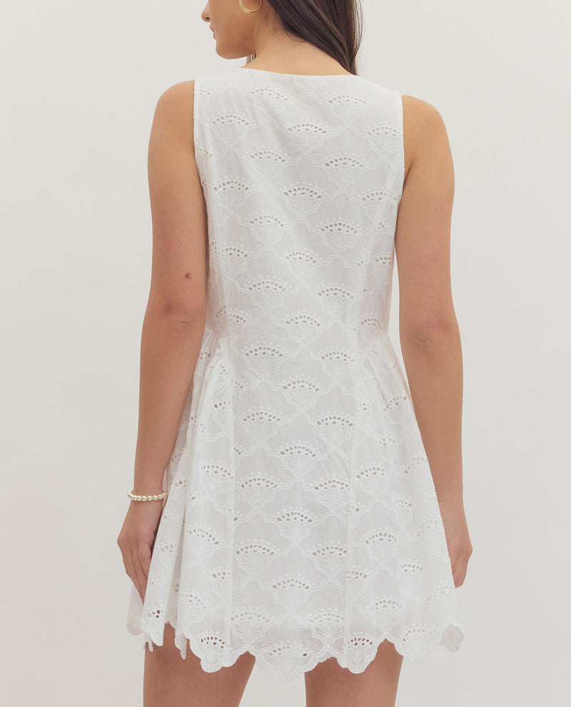 Entro Solid Eyelet Button Down Dress Off White
