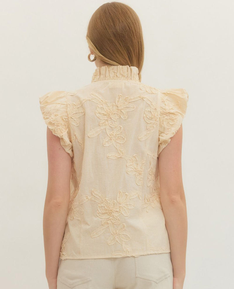 Entro Solid Button Front Top With Flutter Sleeves Gold